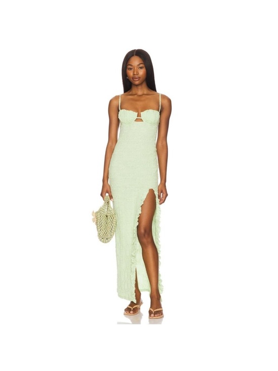 Montce Dresses & Skirts - Montce Sage Green Maxi Dress with Ruffle Slit